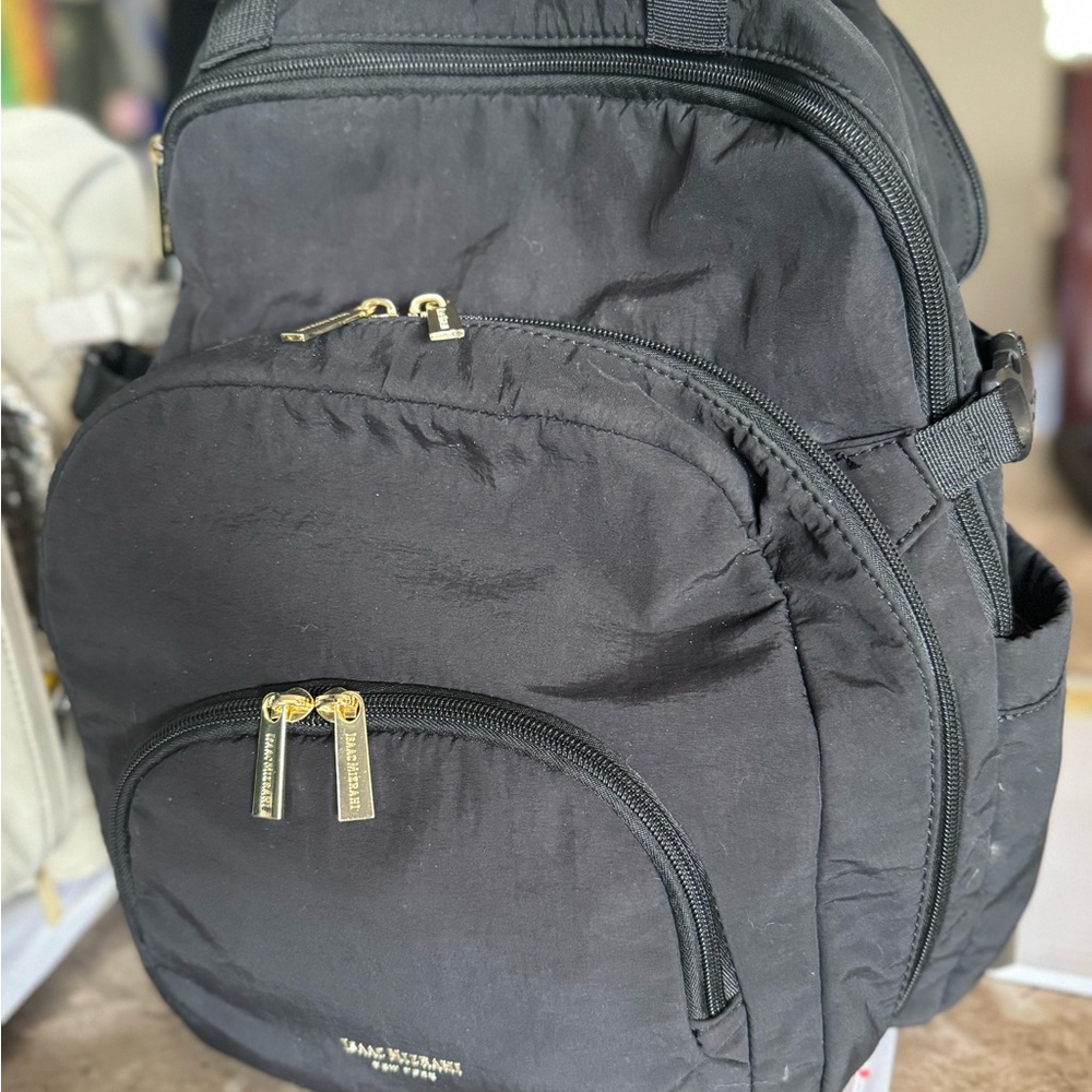 Isaac Mizrahi Black and Gold Backpack with Modern Design “stanley cup backpack”